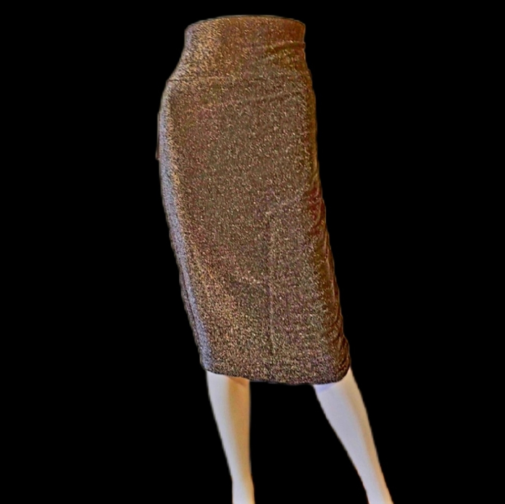 BISOU Metallic Pewter Bodycon Midi Stretchy Skirt-NWT- M